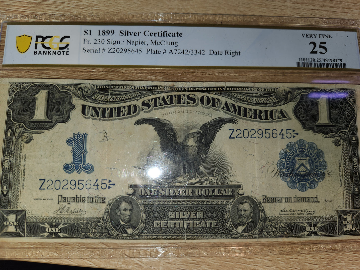 1899 Silver Certificate VF 25 and 1917 $1 note VG 10